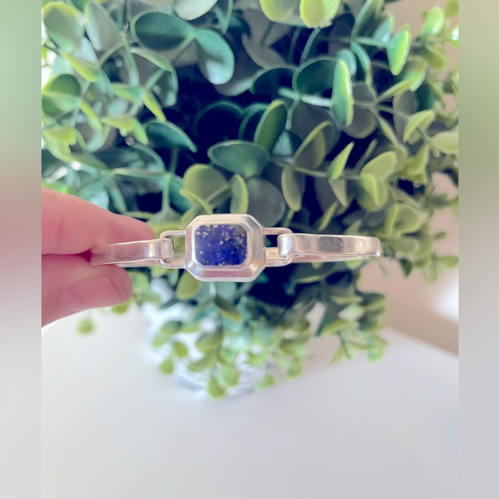 Beautiful Vintage Boma Sterling Silver 925 Lapis Lazuli & Design Bracelet 7.5”